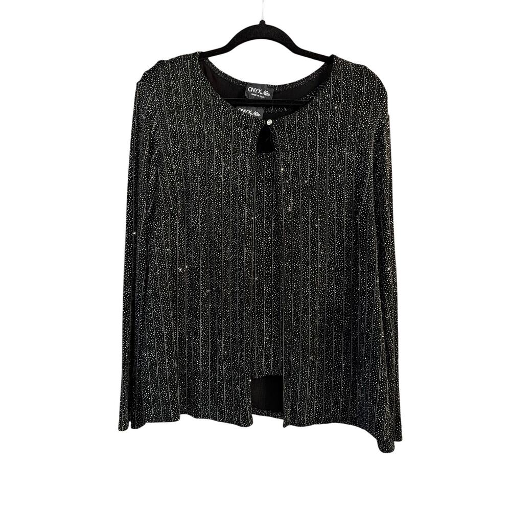 Onyx Nite Women's Black & Glitter Silver 2-Piece Tank Top & Cardigan Set Size XL